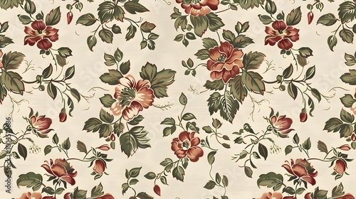 Vintage Floral Tapestry Pattern - Cream Background