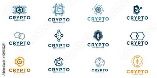Big set of Crypto currency logo vector icon template, Crypto logo design concept