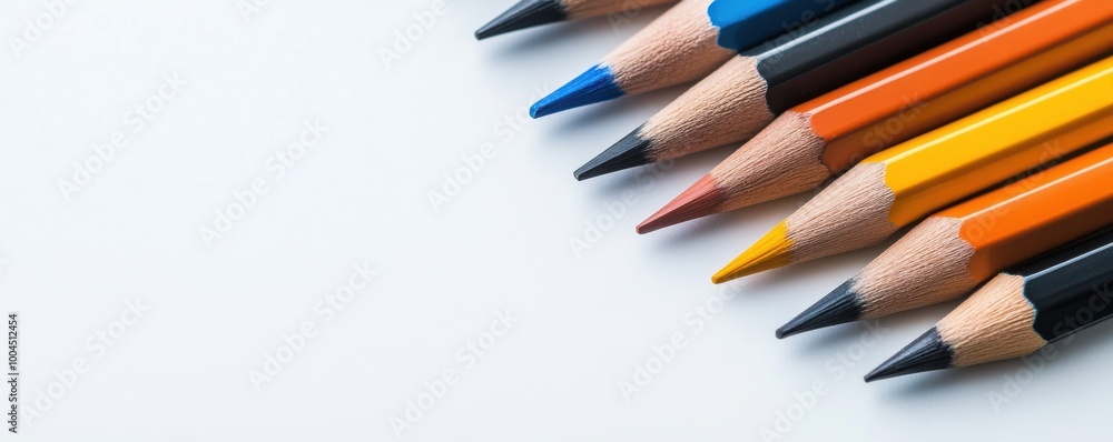 Fototapeta premium Vibrant Colored Pencils Arrangement on White Background