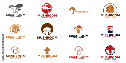 Big set of mushroom farm logo vintage vector illustration design, mushroom logo design