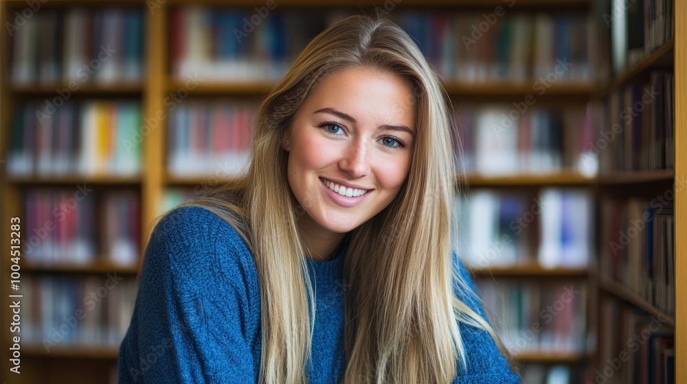 Smiling Student in a Library Smiling Student in a Library