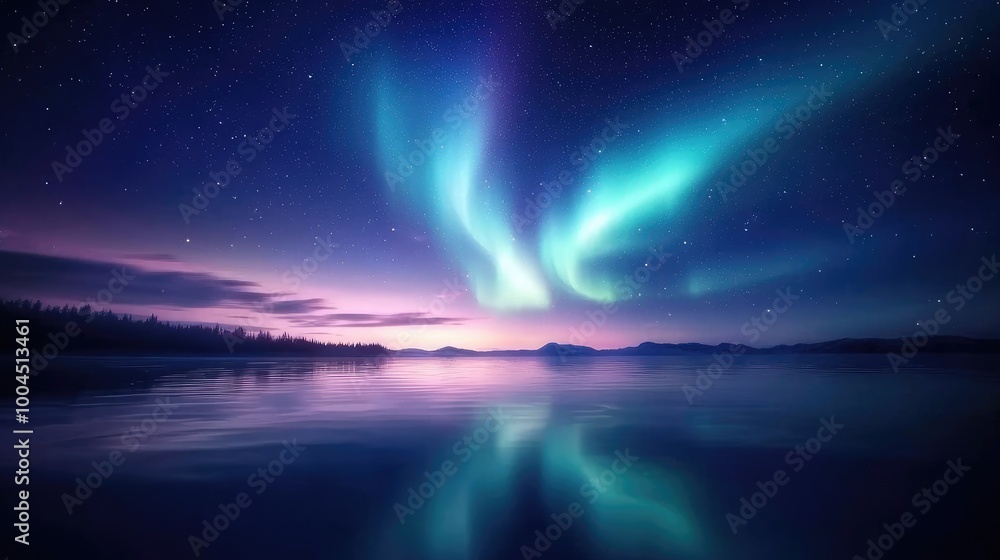 Awe-inspiring Aurora Borealis Over Serene Water Awe-inspiring Aurora Borealis Over Serene Water