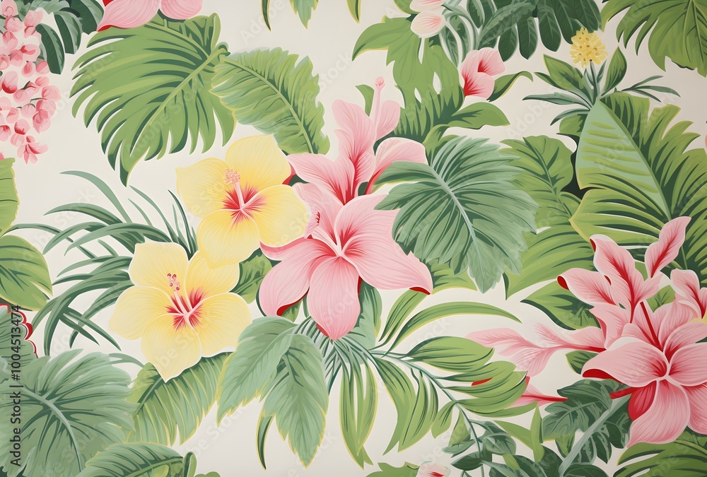 Obraz premium Vintage Tropical Floral Wallpaper Pattern