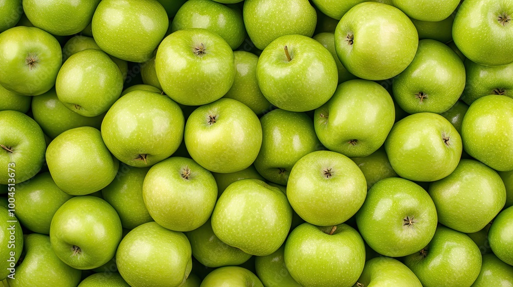 A variety of fresh apples are displayed in a repeating pattern, surrounded by green leaves, highlighting their shiny skin and natural beauty in a highly detailed arrangement A variety of fresh apples are displayed in a repeating pattern, surrounded by green leaves, highlighting their shiny skin and natural beauty in a highly detailed arrangement