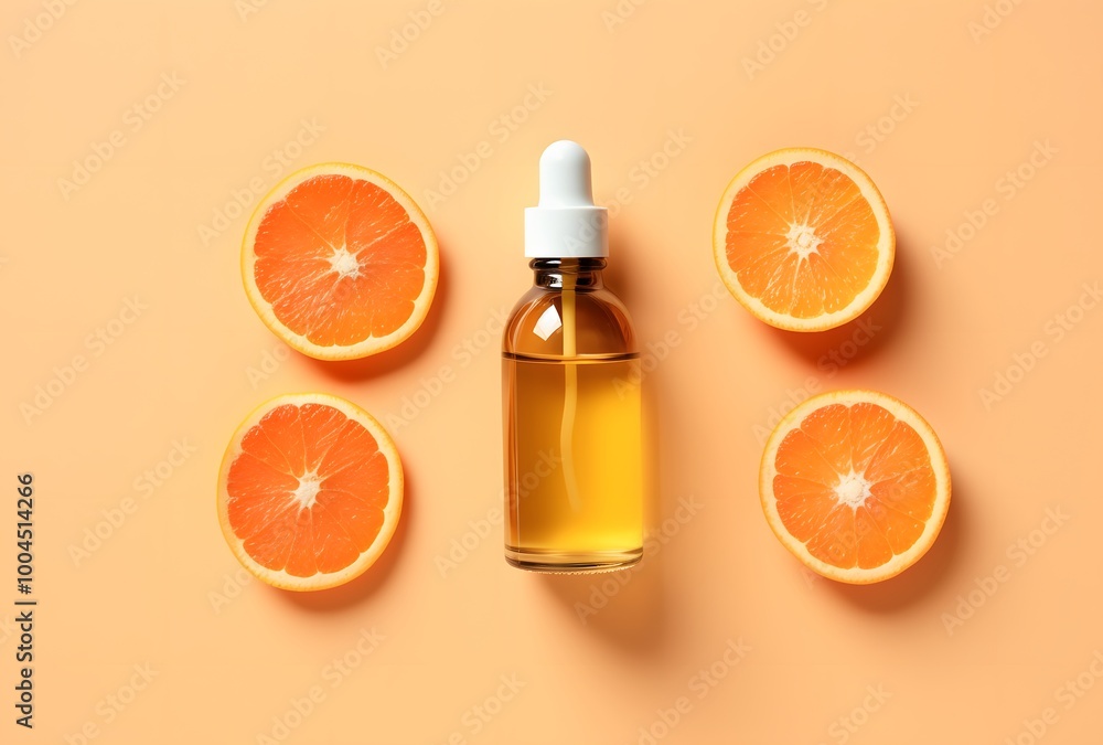 Vitamin C Serum with Oranges Flat Lay