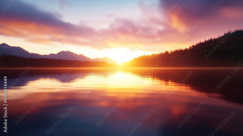 Majestic Sunset Over Serene Lake Landscape Majestic Sunset Over Serene Lake Landscape