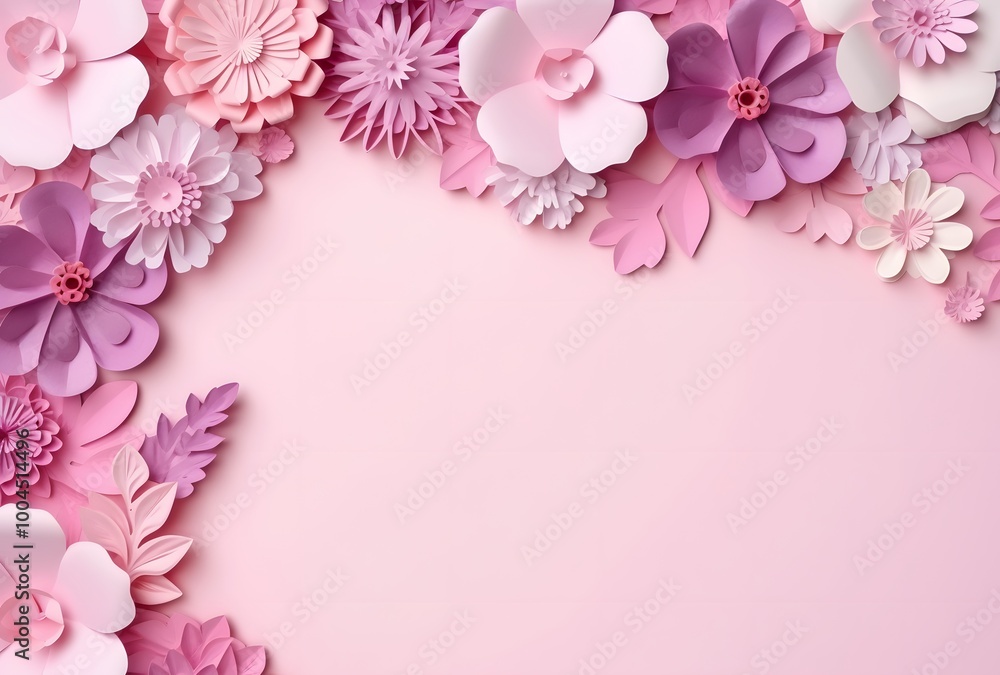 Paper Flower Border on Pink Background Paper Flower Border on Pink Background