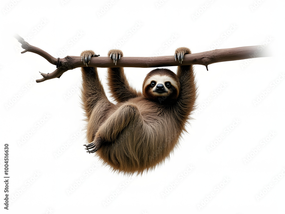 Sloth hanging on a tree branch, isolated on a white background, animal bundle, white background_00001_ Sloth hanging on a tree branch, isolated on a white background, animal bundle, white background_00001_