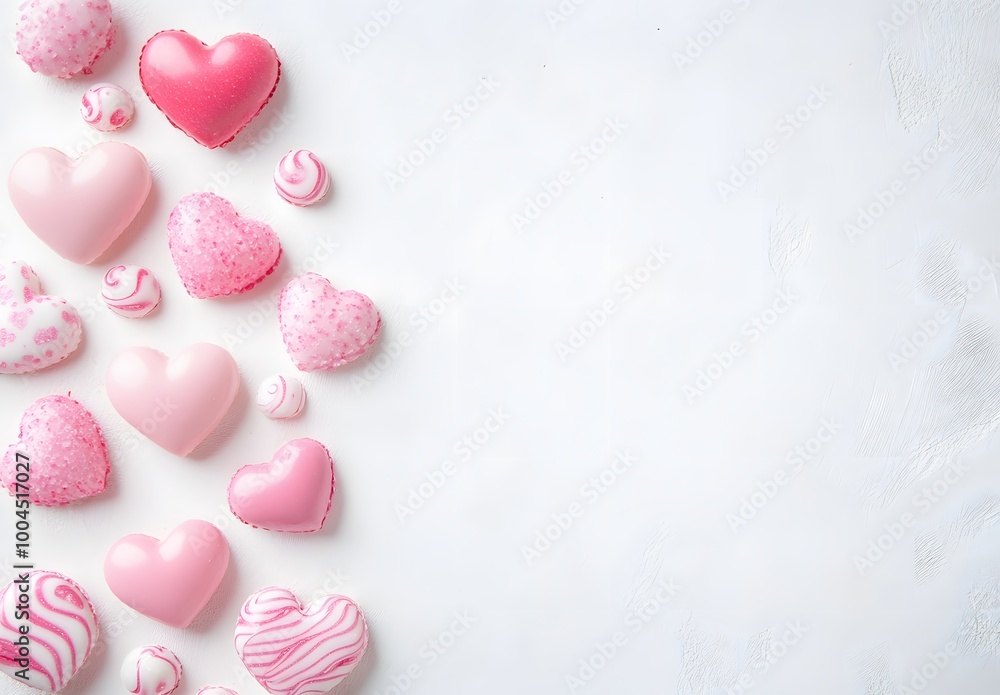 Fototapeta premium Pink Hearts and Candy Valentine's Day Flat Lay