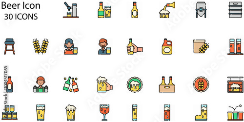 Set of Beer icons. Line art style icons bundle. vector illustration
