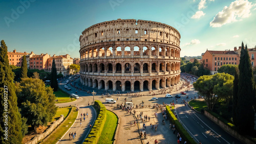 Top view Colosseum, Rome. Generative AI