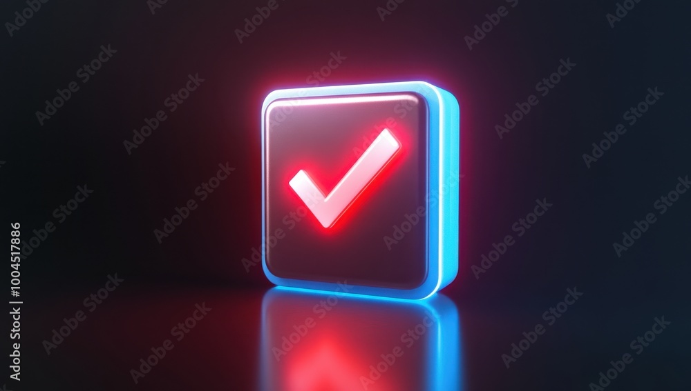 3D icon of a checkmark in a box on a dark background, with a red and blue gradient color, a minimalistic design, a smooth texture Generative AI 3D icon of a checkmark in a box on a dark background, with a red and blue gradient color, a minimalistic design, a smooth texture Generative AI