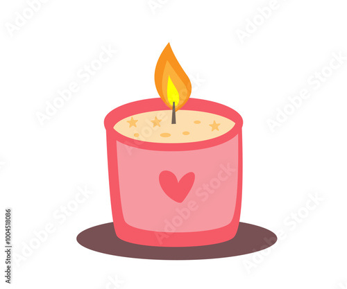 Red color scented burning valentine candle illustration