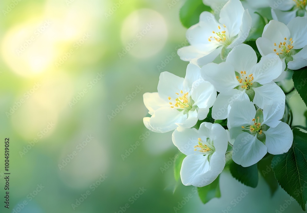 Obraz premium Springtime Apple Blossoms on Green Blurred Background