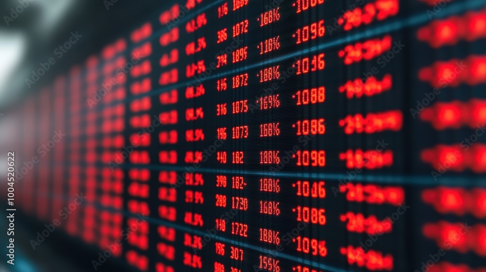 Stock Market Data in Red Display for Financial Analysis Stock Market Data in Red Display for Financial Analysis