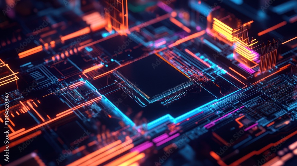 Obraz premium Neon Circuit Board