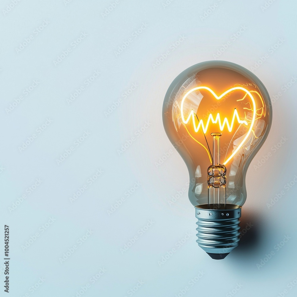 Heart-Shaped Light Bulb with a Heartbeat, Light Bulb, Heartbeat, Love Heart-Shaped Light Bulb with a Heartbeat, Light Bulb, Heartbeat, Love