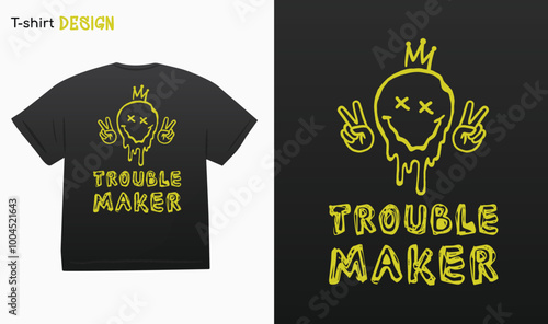 Bild auf Leinwand "Trouble Maker" Urban Typography Street Art Graffiti, Melting Smiley Face Emoji, Urban Street wear