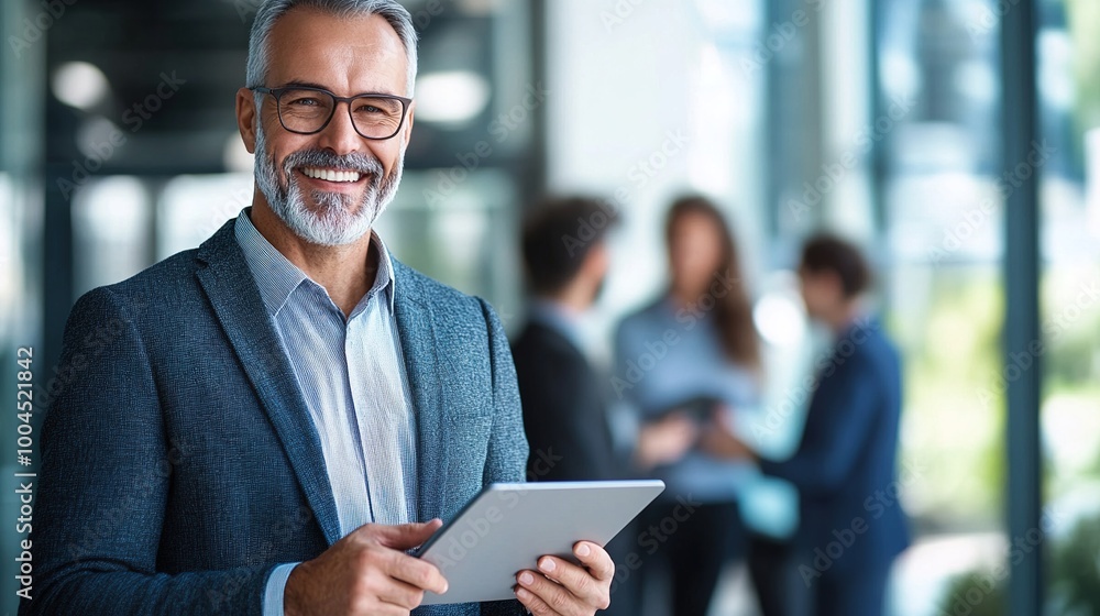 Professional man with tablet in modern office setting Professional man with tablet in modern office setting