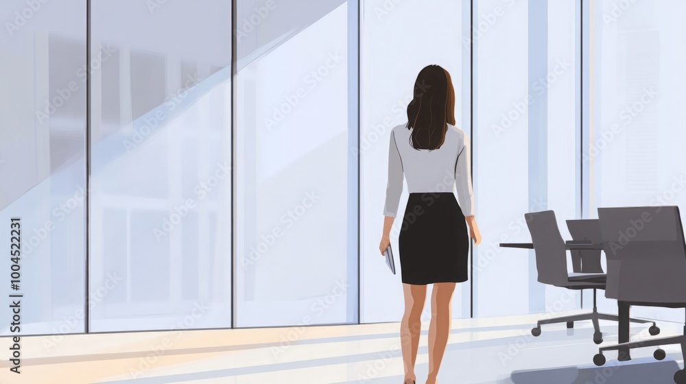 Modern Businesswoman in a Minimalist Office Setting: Exuding Confidence and Professionalism in a Contemporary Workspace. Modern Businesswoman in a Minimalist Office Setting: Exuding Confidence and Professionalism in a Contemporary Workspace.
