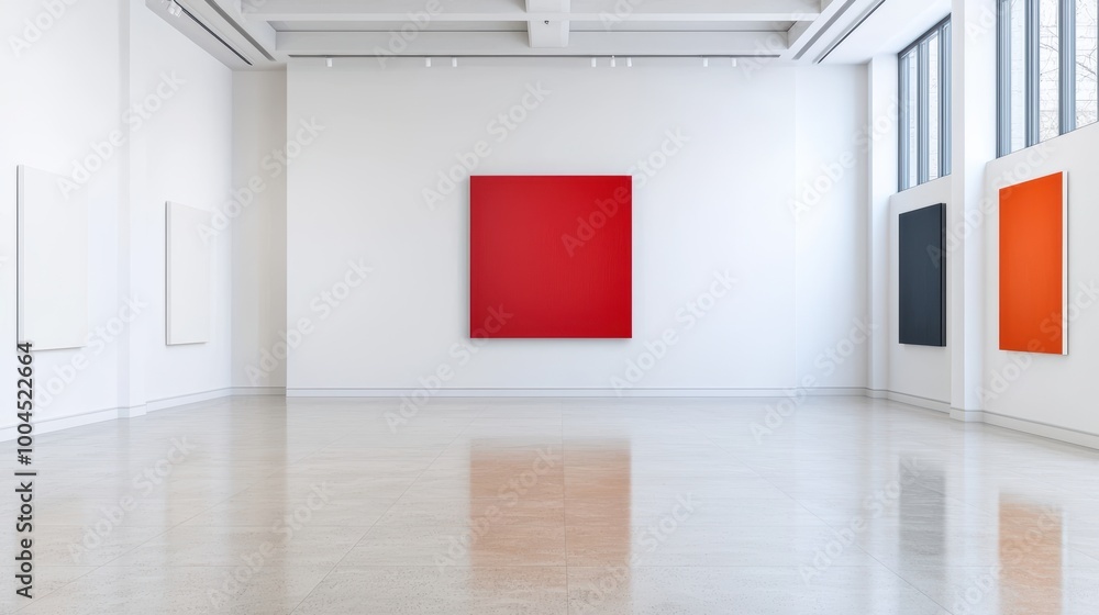Fototapeta premium Modern Art Gallery with Bright Red Artwork Displayed