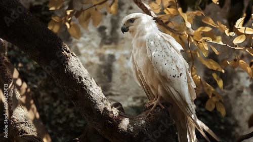 White Hawk Perched on Branch in Tree photo