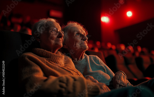 Grandmothers at the cinema. An elderly couple at the cinema