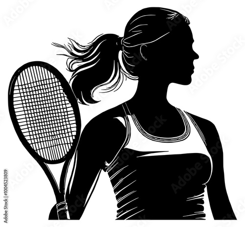 Female tennis player with racquet silhouette, isolated 