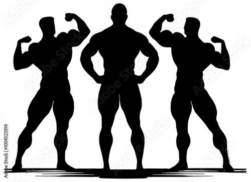 Silhouette of competitive bodybuilders posing, isolated

