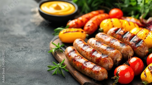 Grilled Sausages with Vegetables and Mustard Sauce