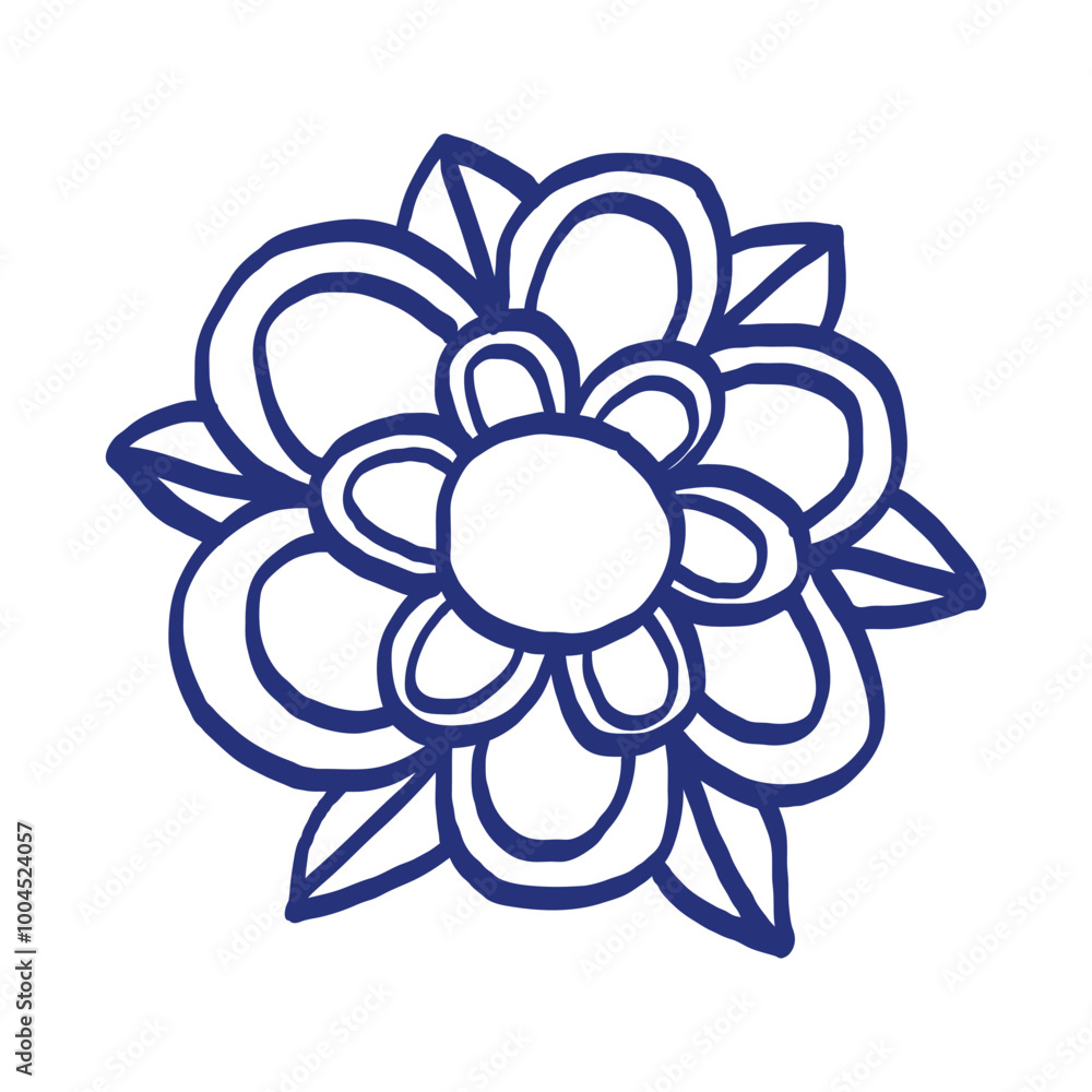 Flower sketch. Hand drawn vector illustration. Blue pen or marker drawing. Primitive kids picture Flower sketch. Hand drawn vector illustration. Blue pen or marker drawing. Primitive kids picture