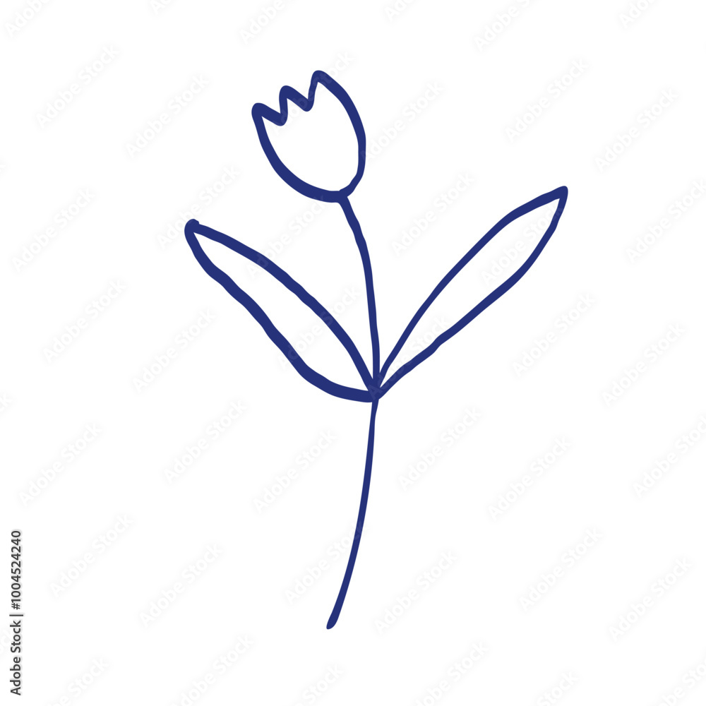 Naklejka premium Flower sketch. Hand drawn vector illustration. Blue pen or marker floral drawing. Primitive kids picture