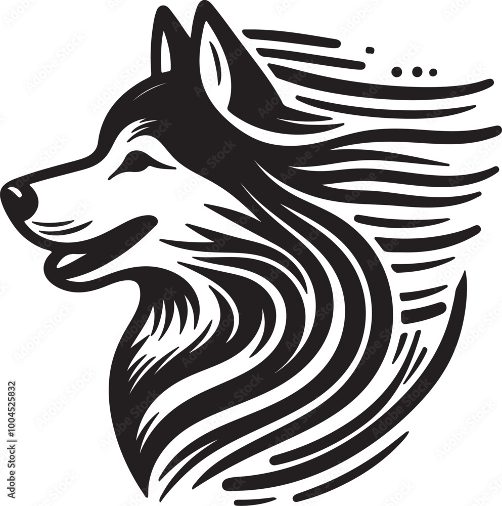 Dynamic Laika Dog Head Silhouette with Curved Lines illustration Dynamic Laika Dog Head Silhouette with Curved Lines illustration