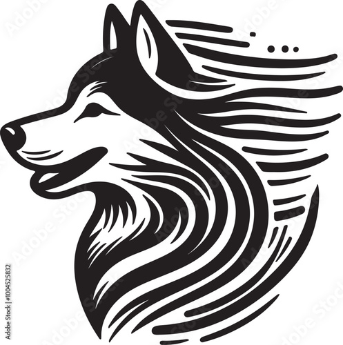 Dynamic Laika Dog Head Silhouette with Curved Lines illustration