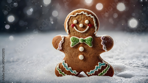 Gingerbread man and festive cookies hang on a decorated Christmas tree