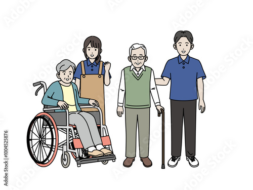高齢者と介護士のイラスト