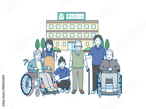 高齢者と介護士のイラスト