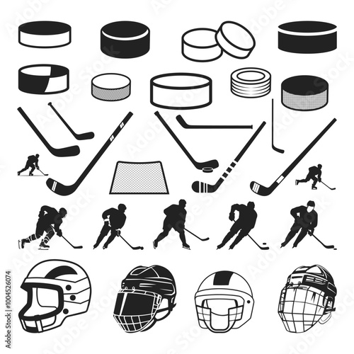 Ice Hockey Bundle Vector, Hockey team logo design, Winter Helmet sports svg. Hockey fan players Hockey split clipart Silhouette