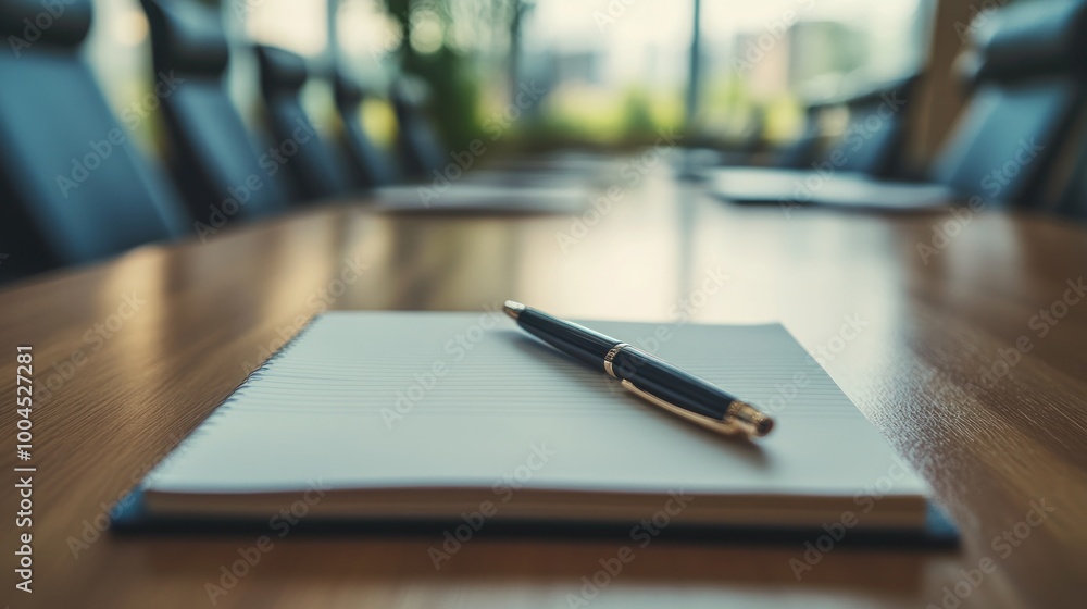 Blank Notebook and Pen on a Conference Table Blank Notebook and Pen on a Conference Table
