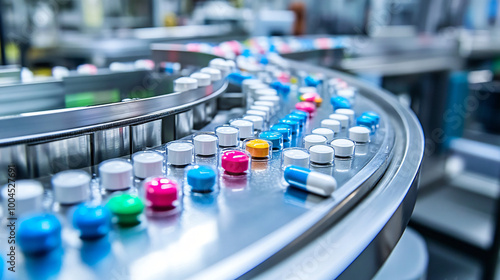  A pharmaceutical factory with automated pill packaging machines. 