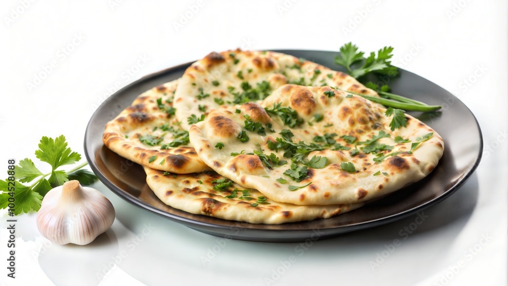 Garlic and Coriander Naan: Flavored Indian Bread Served on a Plate
Garlic and Coriander Naan: Flavored Indian Bread Served on a Plate