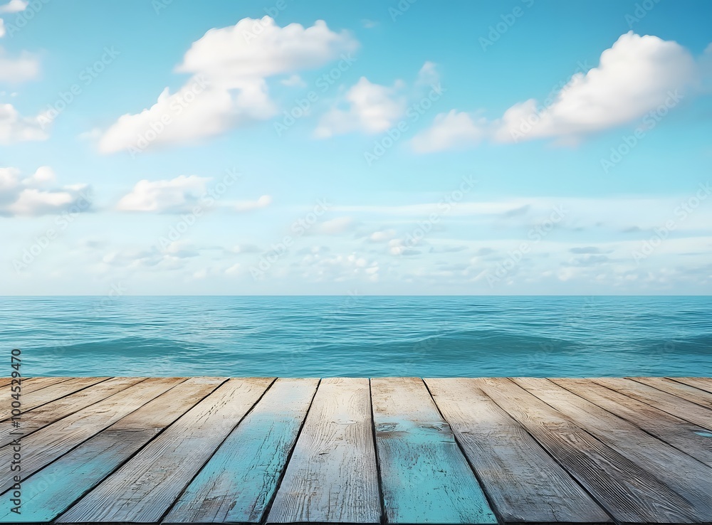 Fototapeta premium Ocean View Wooden Tabletop Background