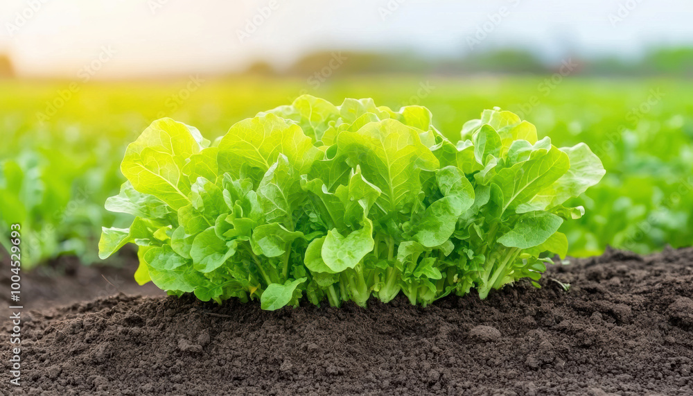 Fresh green lettuce growing in rich soil, symbolizing healthy organic produce and sustainable farming practices. vibrant colors evoke sense of vitality and nourishment Fresh green lettuce growing in rich soil, symbolizing healthy organic produce and sustainable farming practices. vibrant colors evoke sense of vitality and nourishment
