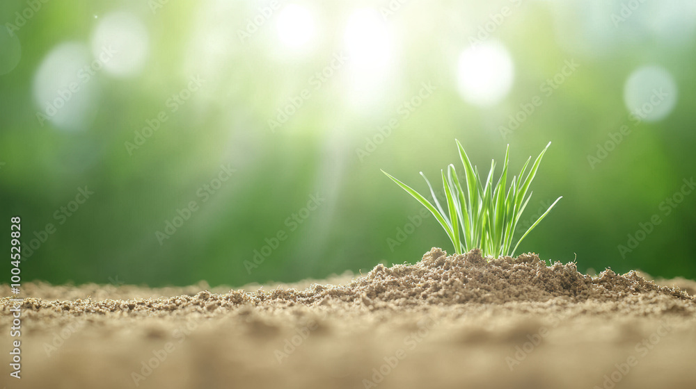 Fresh green grass sprouts from rich soil, symbolizing growth and vitality in serene, sunlit environment. vibrant colors evoke sense of renewal and connection to nature Fresh green grass sprouts from rich soil, symbolizing growth and vitality in serene, sunlit environment. vibrant colors evoke sense of renewal and connection to nature