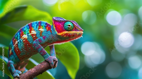 Vibrant Chameleon in Lush Green Foliage