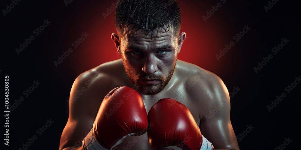 Athletic Boxing Boxer looking Intense, Impact Sport Fighter Fighting in the Ring, Boxing Gloves, Sweat, Fitness Athletic Boxing Boxer looking Intense, Impact Sport Fighter Fighting in the Ring, Boxing Gloves, Sweat, Fitness