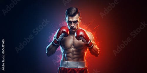 Athletic Boxing Boxer looking Intense, Impact Sport Fighter Fighting in the Ring, Boxing Gloves, Sweat, Fitness photo