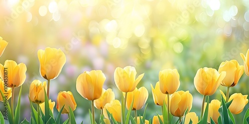 Yellow Tulips Banner Spring Floral Background #1004531871