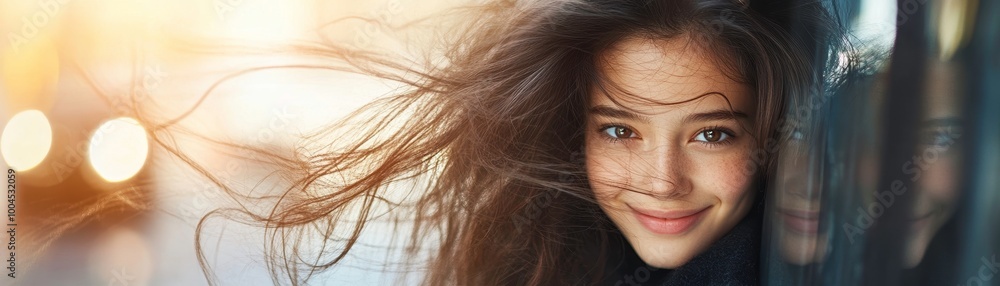 Beautiful Young Woman with Flowing Hair in Natural Light Beautiful Young Woman with Flowing Hair in Natural Light