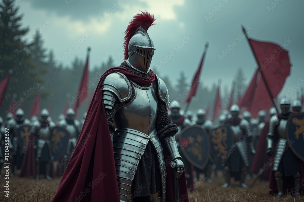 Obraz premium portrait view of full armor knight in medieval era history, generative AI